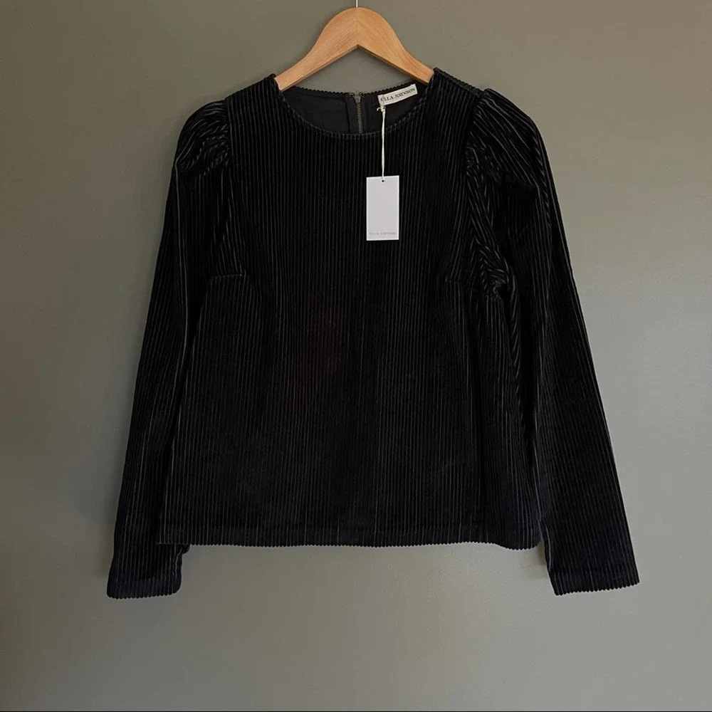 NWT Ulla‎ Johnson Finn Top Round Neck Corduroy Sweater In Black Size 4